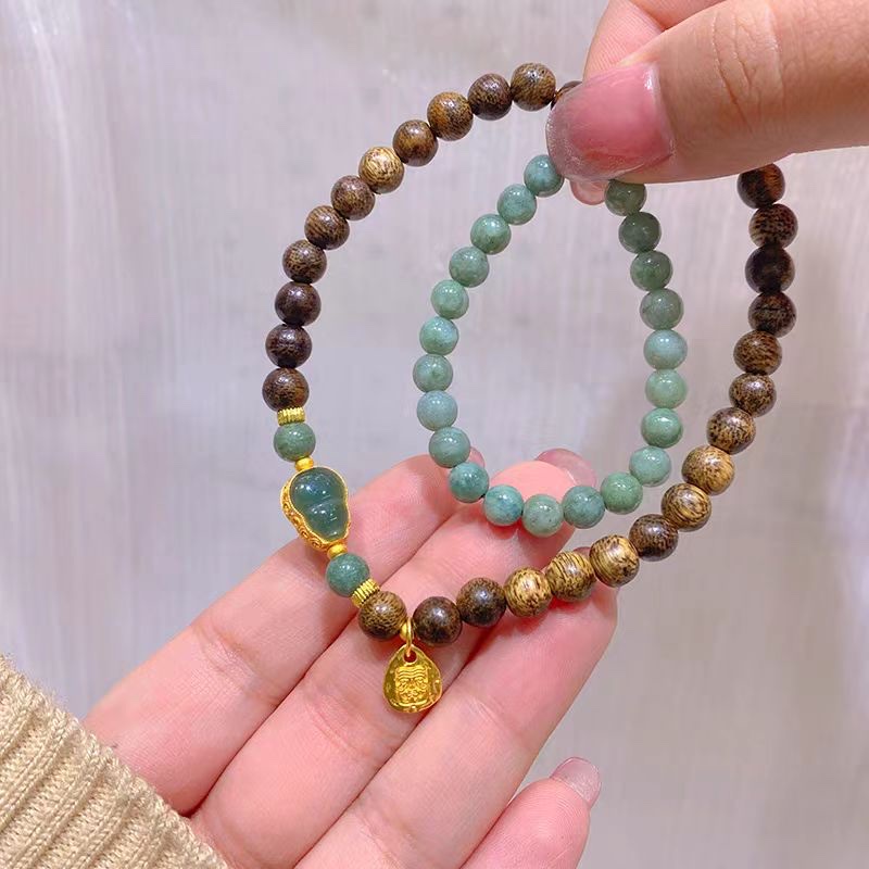 沉香设计款双层手链男女款翠玉圆珠葫芦手串新中式复古国潮手饰品手串手链产品图