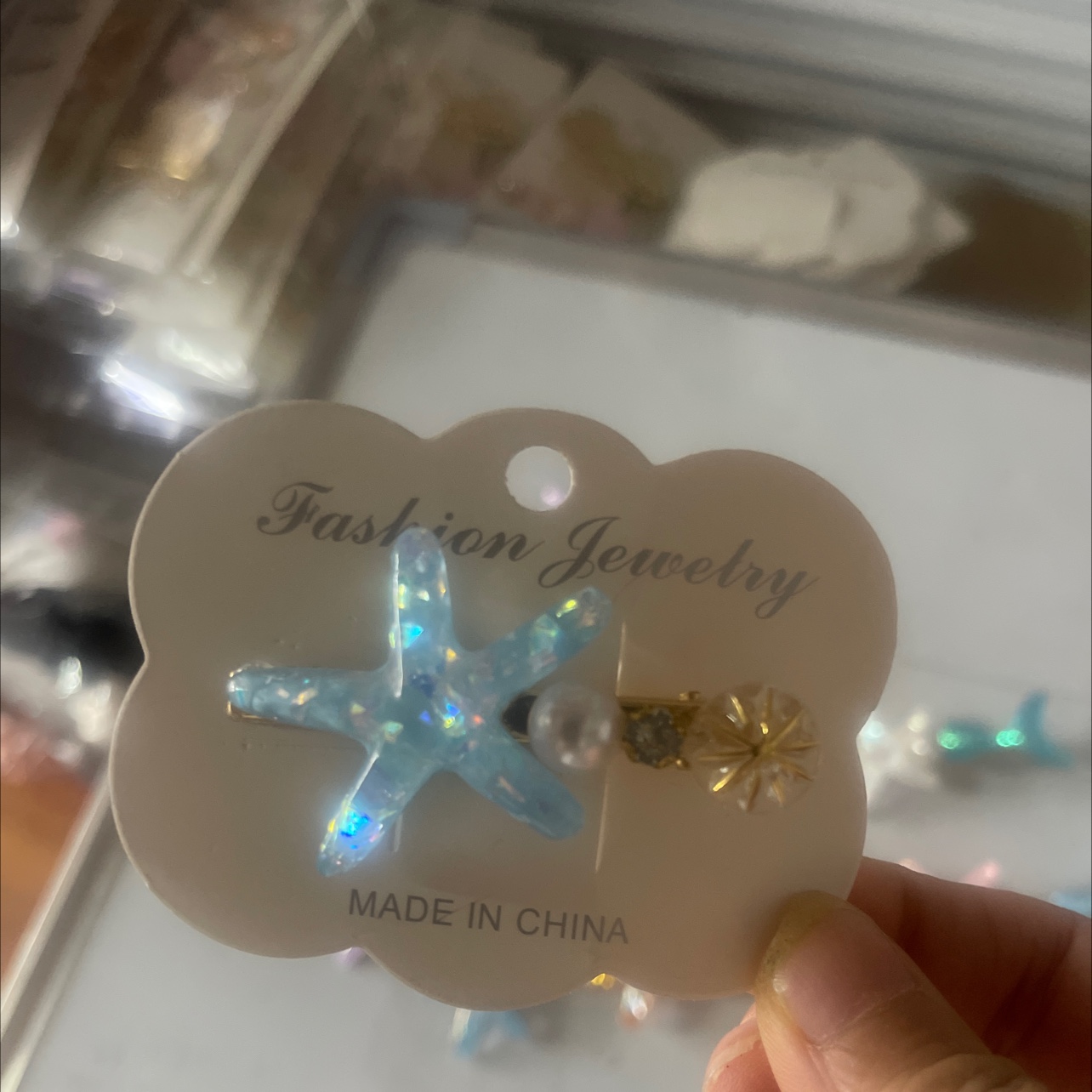 夏日蓝色贝壳海星鱼尾少女发夹海洋风边夹精致头饰简约甜美清新夹白底实物图