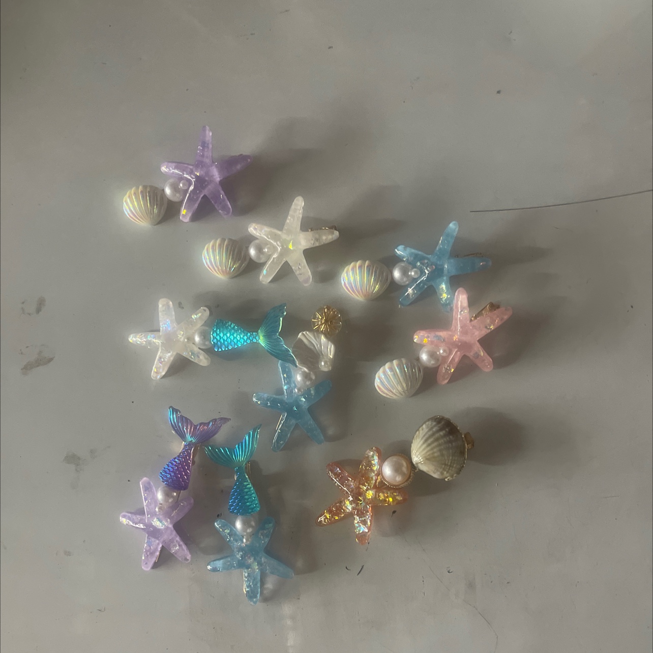 夏日蓝色贝壳海星鱼尾少女发夹海洋风边夹精致头饰简约甜美清新夹