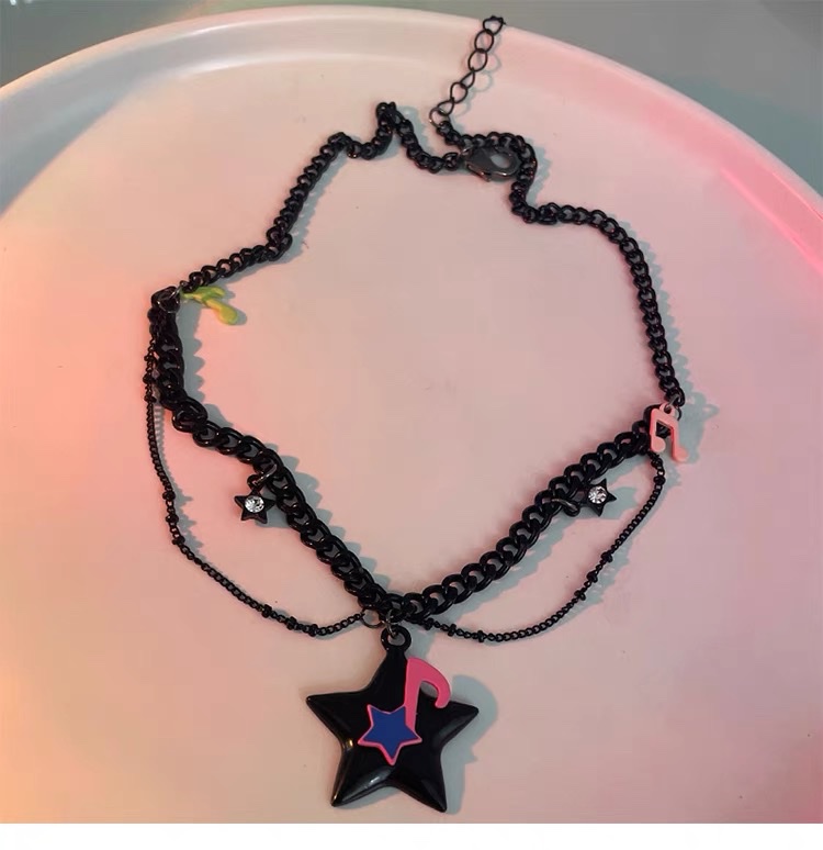 OUKECHUN黑色链条音符星星项链女轻奢小众锁骨链甜酷y2k辣妹颈链项链项链小众甜酷黑色详情图3