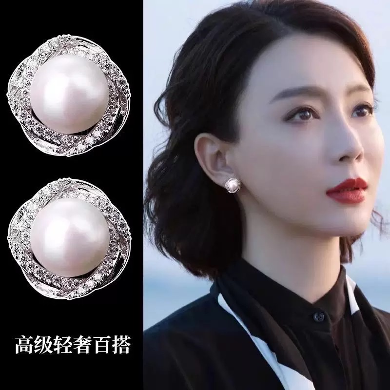 Pearl earrings, earrings, women's pure silver stud earrings, anti-allergy ear clips, no ear holes, high-end feel, niche 2024 new best-selling earrings and stud earrings details Picture