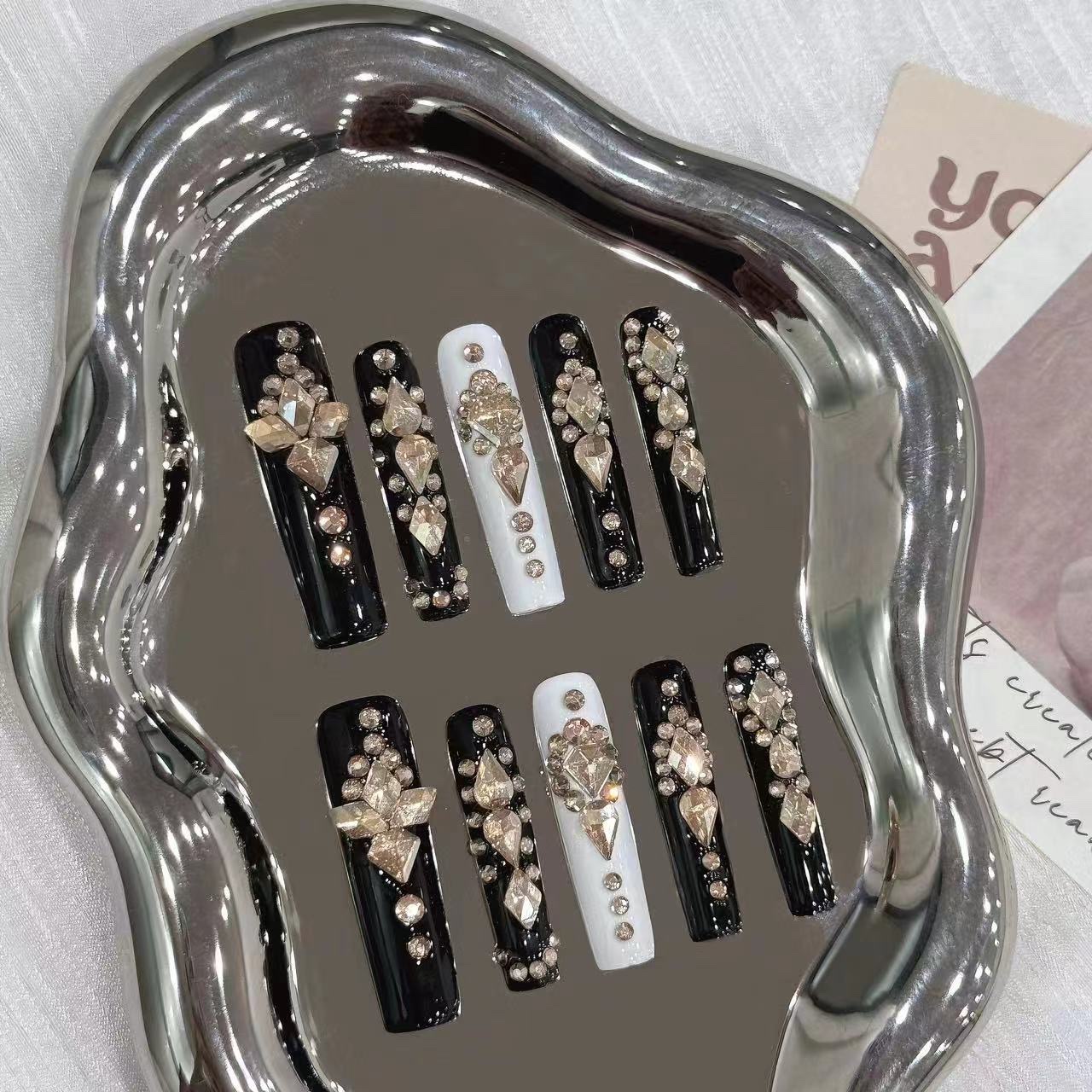 超长搞怪卡通可爱纯手工穿戴甲个性欧美手绘假指甲可拆卸甲跨境 穿戴甲纯手工穿戴甲