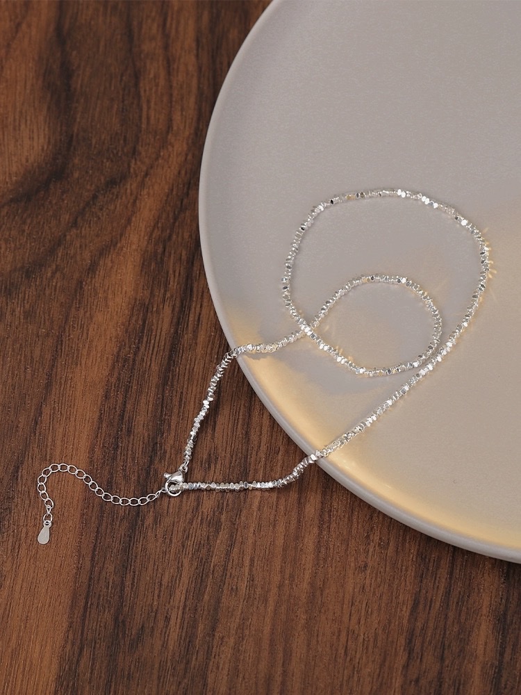 s925银简约通勤碎银子项链女款2024新款轻奢小众颈链锁骨链高级感纯银项链产品图