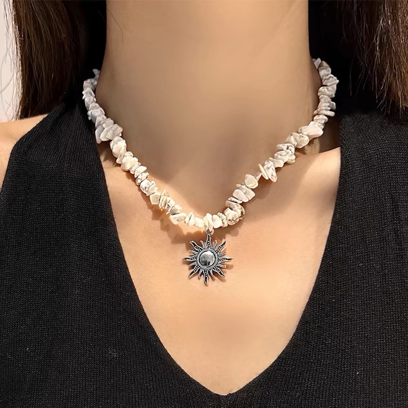 中国风太阳碎石项链文艺毛复古锁骨链优雅气质时尚衣链项饰女项链女短款详情图4