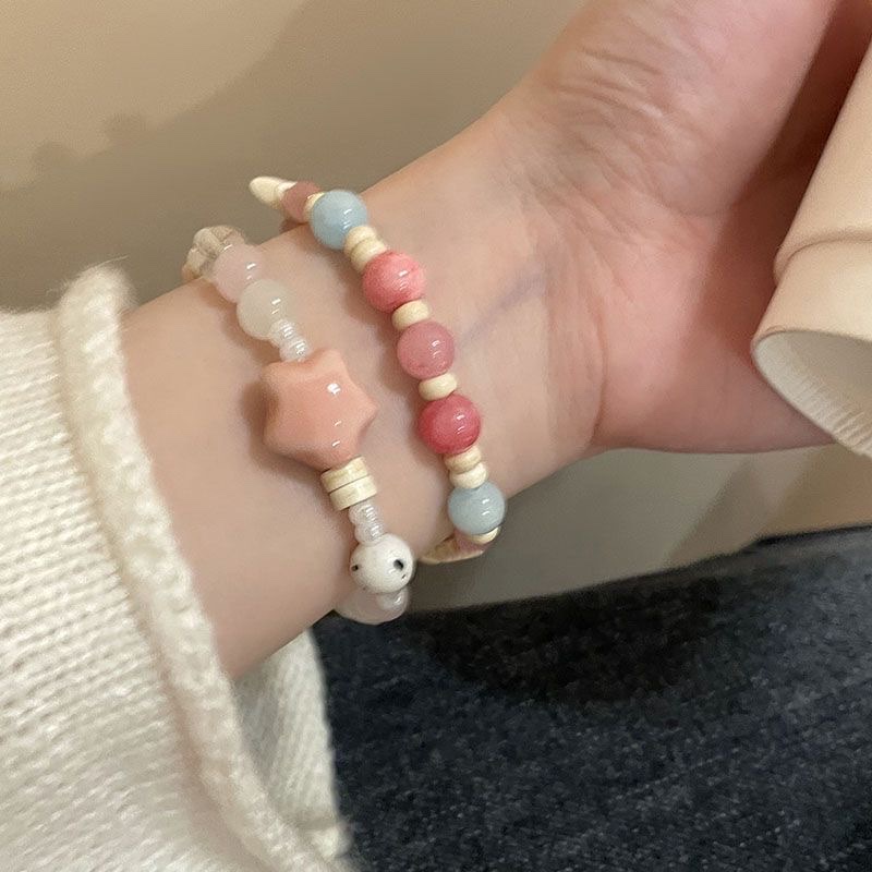 马卡龙色陶瓷串珠手链女款夏小众闺蜜手串多巴胺高颜值学生党手饰手链手串