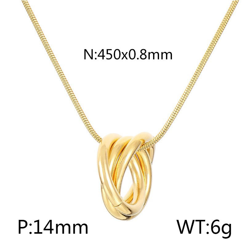 韩版INS个性时尚简约项链女几何圆形三环不规则镂空吊坠钛钢项饰 白底实物图