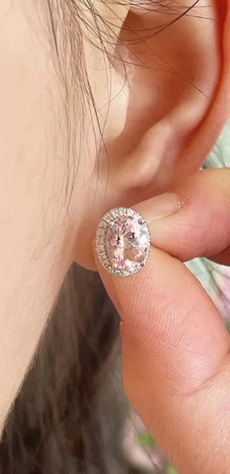 蛋形满钻彩色耳骨钉，粉钻黄钻蓝钻白钻甜美时尚气质耳钉精致百搭细节图