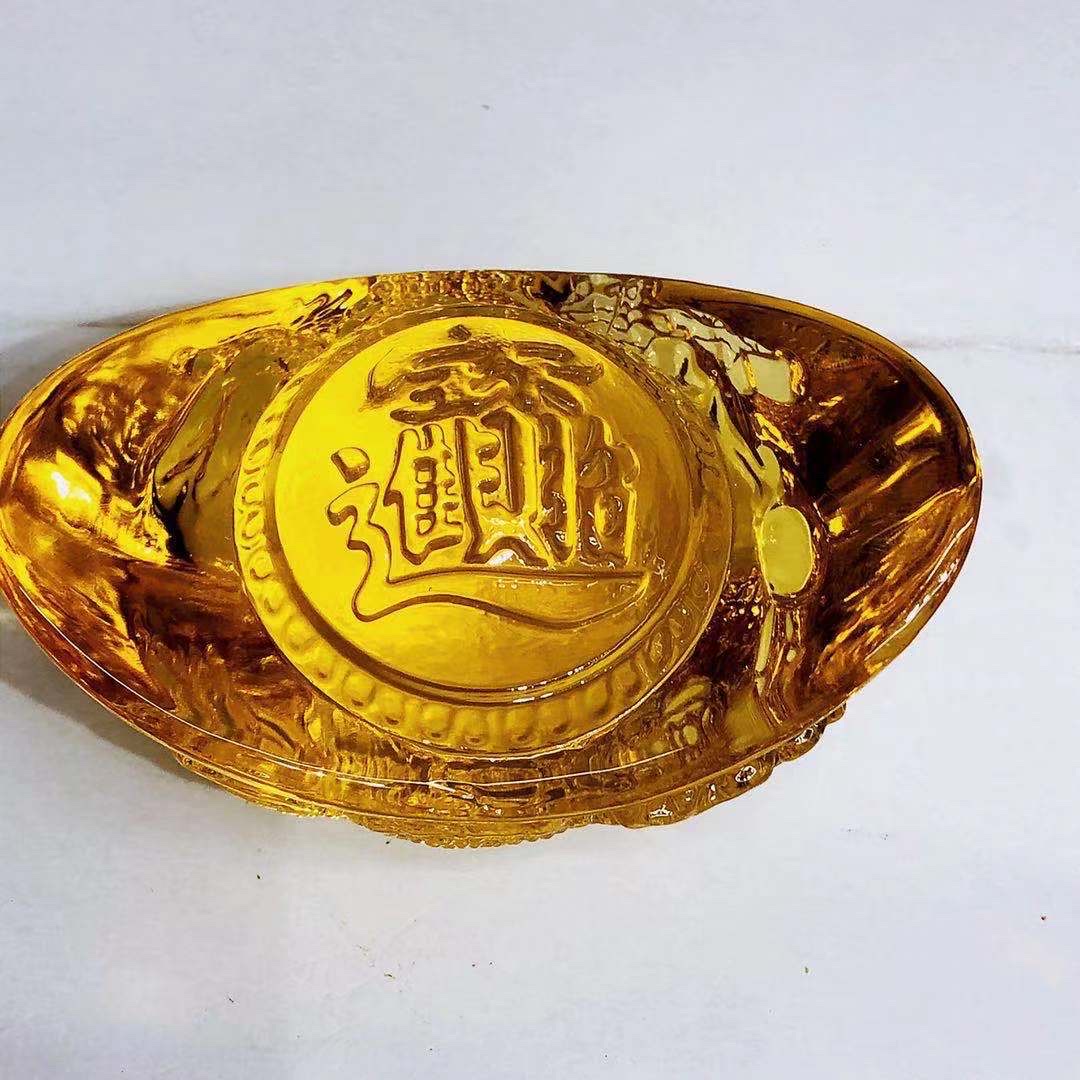 厚秀水晶国产琉璃水晶龙纹元宝商务礼品佛教文化用品，家居装饰摆件商务礼品产品图