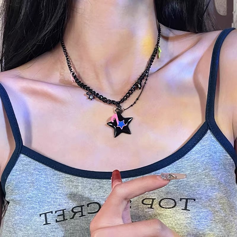 OUKECHUN黑色链条音符星星项链女轻奢小众锁骨链甜酷y2k辣妹颈链项链项链小众甜酷黑色