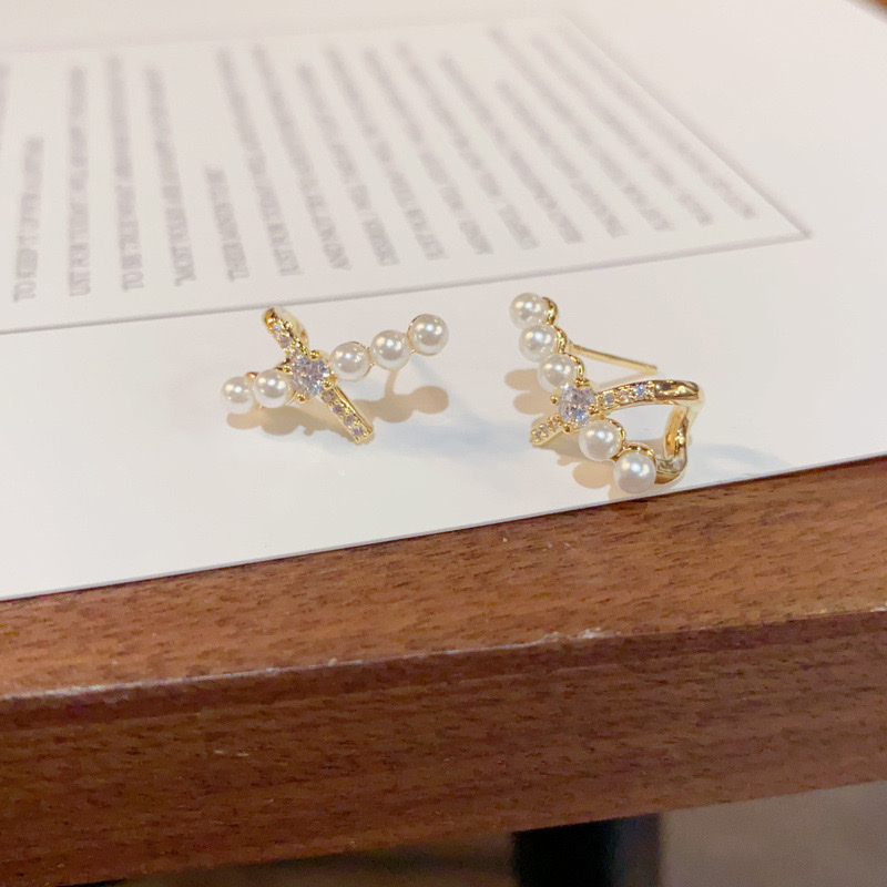 Cross-shaped stud earrings, pearl earrings, exquisite accessories, elegant for ladies, simple and fashionable stud earrings, various styles, cross-shaped stud earrings, versatile and fashionable stud earrings, student accessories, anti-allergy, exclusive for e-commerce Specification image
