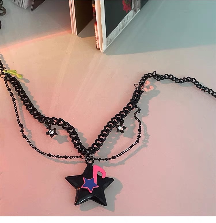 OUKECHUN黑色链条音符星星项链女轻奢小众锁骨链甜酷y2k辣妹颈链项链项链小众甜酷黑色详情图4