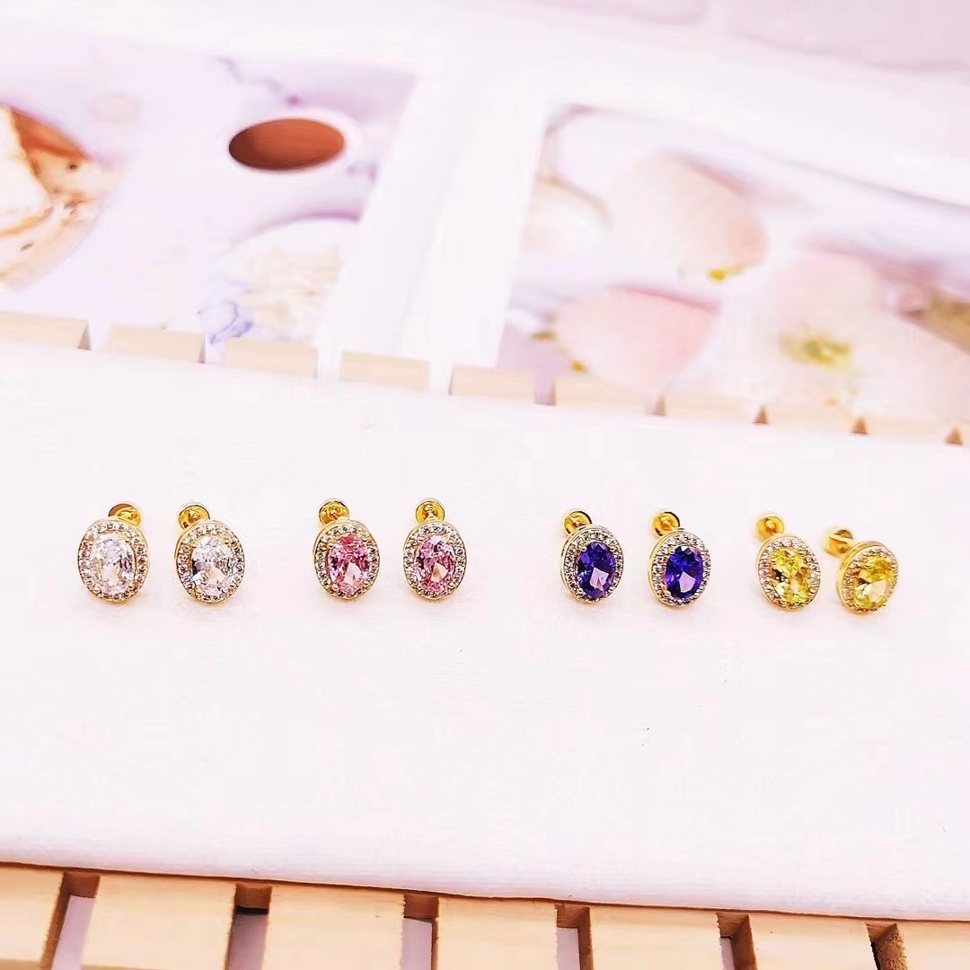蛋形满钻彩色耳骨钉，粉钻黄钻蓝钻白钻甜美时尚气质耳钉精致百搭详情图5