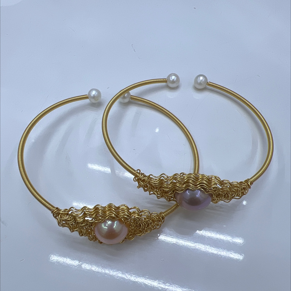 14k注金珍珠手镯淡水珍珠手链蕾丝太阳花手链11mm白色彩色珠