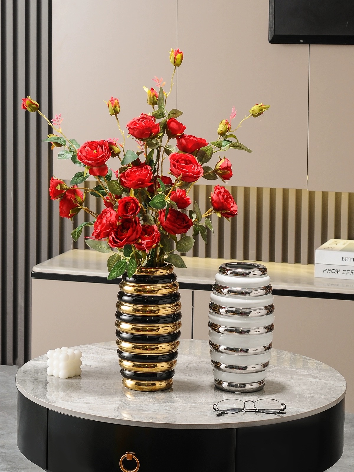 Light luxury ceramic vase ornaments, dry flower arrangements for the living room, fresh flower vases, new Chinese-style entrance hall, TV cabinets, dining table decorations