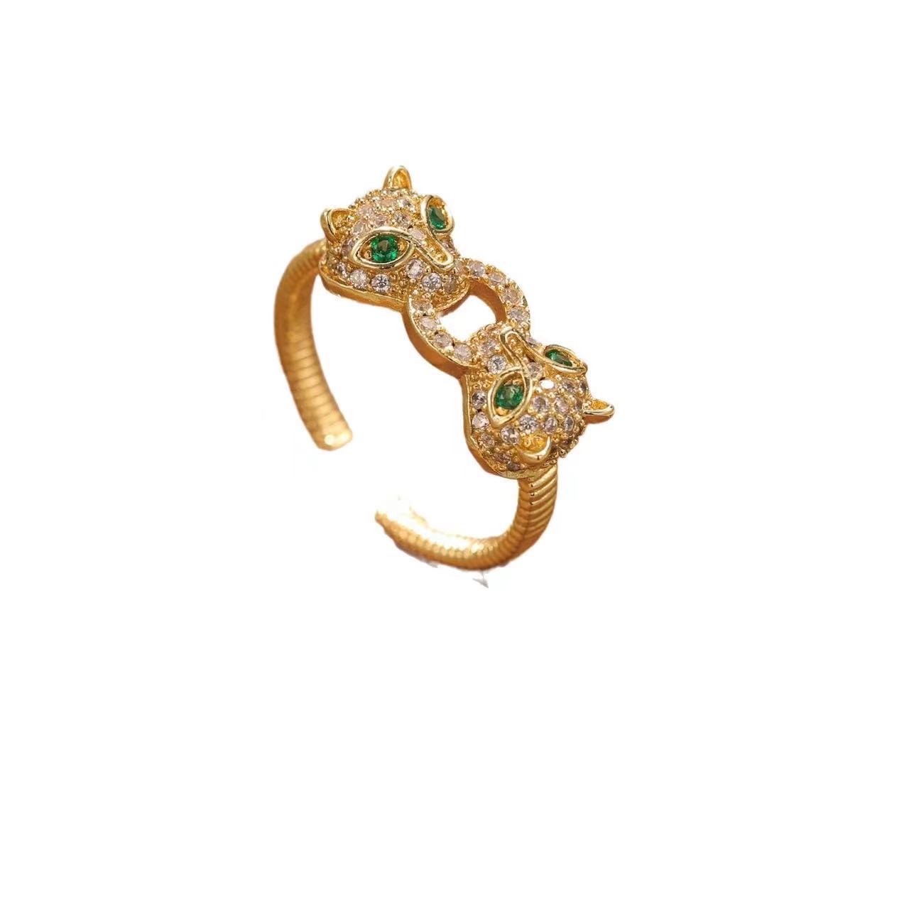 欧美跨境铜镀金微镶锆石时尚豹头开口戒指男女款个性嘻哈指环手饰详情图5