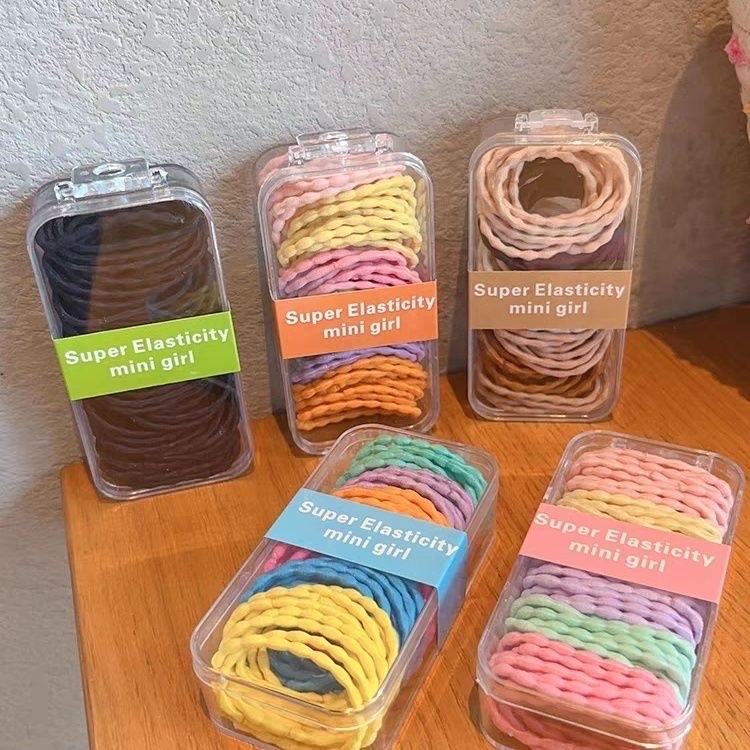 Children's Basic Hair Tie Girl's Hair Does Not Hurt Hair High Elastic Elastic Band Little Girl's Hair Grab Box Head Rope In The Middle Circle Rubber Band undefined
