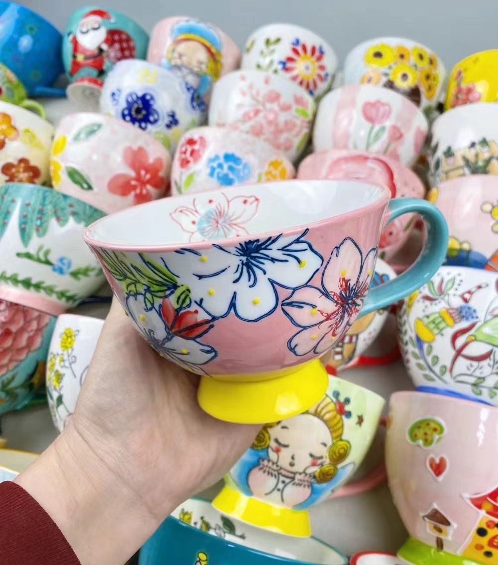 手绘早餐杯设计 陶瓷咖啡杯  精致饮品享受 温度适宜口感更佳详情图6