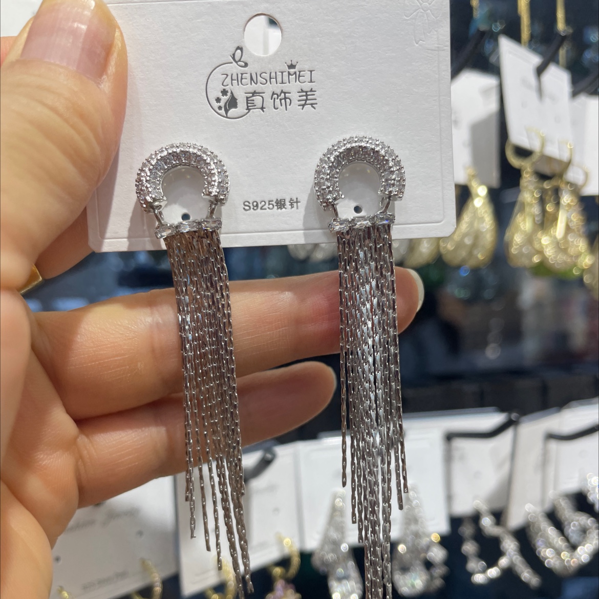 锆石镶嵌长流梳耳环耳饰明星同款耳环爆款925 针详情图2