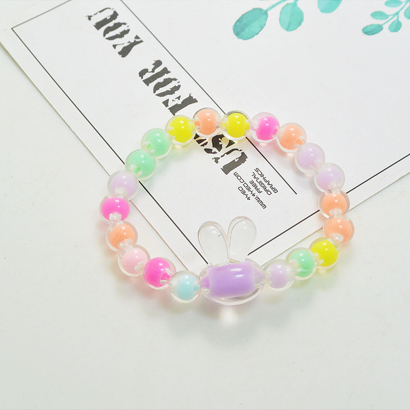 2024彩色多谱勒可爱果冻马卡龙色系亚克力珠子儿童串珠手链小免子时尚潮流个性创意儿童
