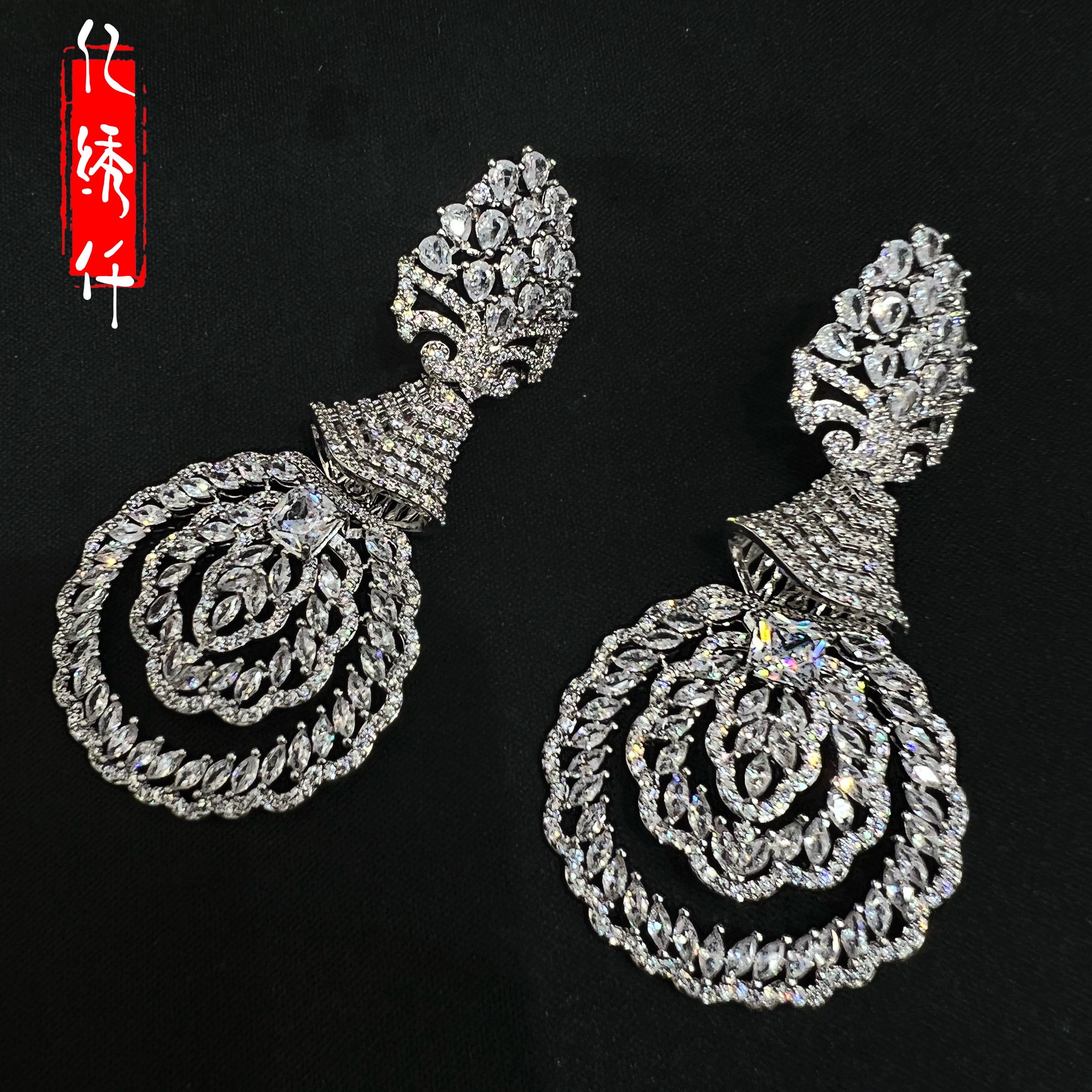 密镶耳环 混彩重工耳环锆石耳环 明星同款耳环饰品
