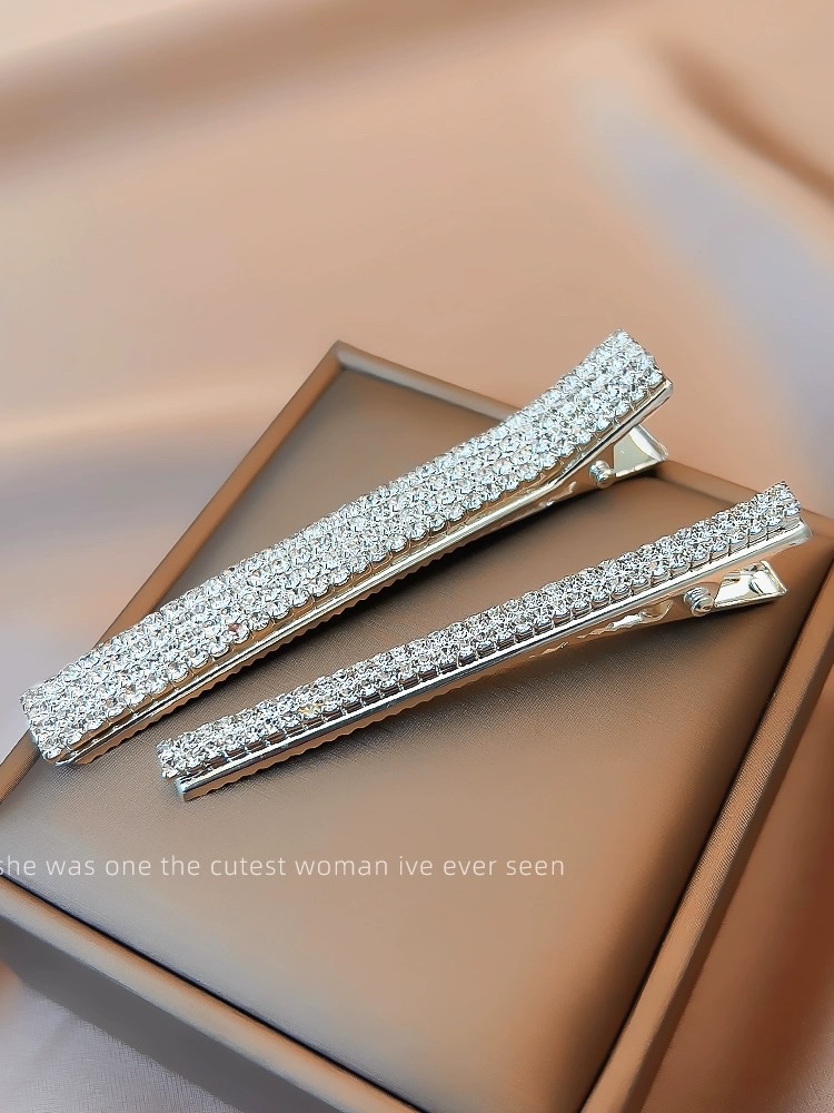 水钻发夹一字夹网红银色侧边夹高级感镶钻重工鸭嘴夹发卡大号卡子簪子女夏天简约