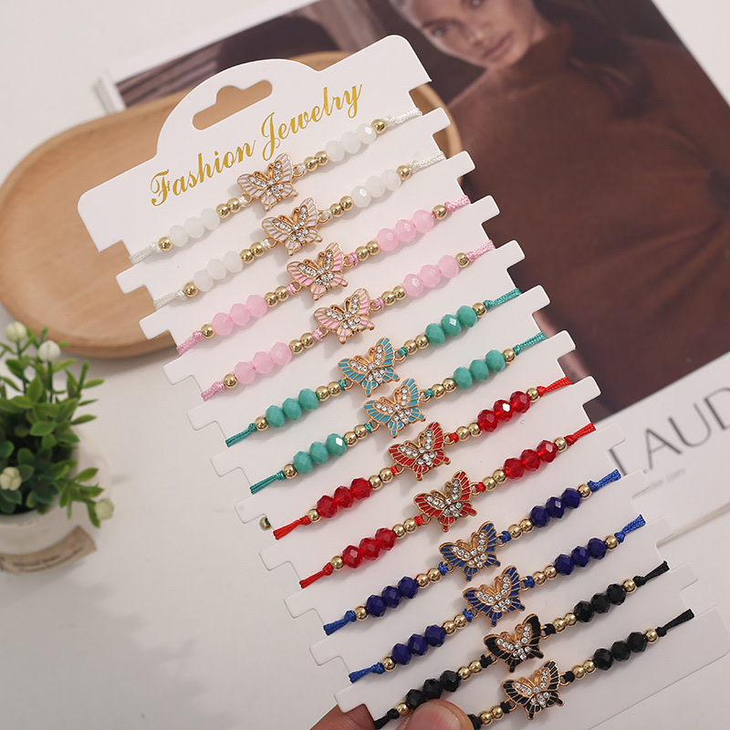 波西米亚风湖蝶水晶珠子手链手镯女款1111