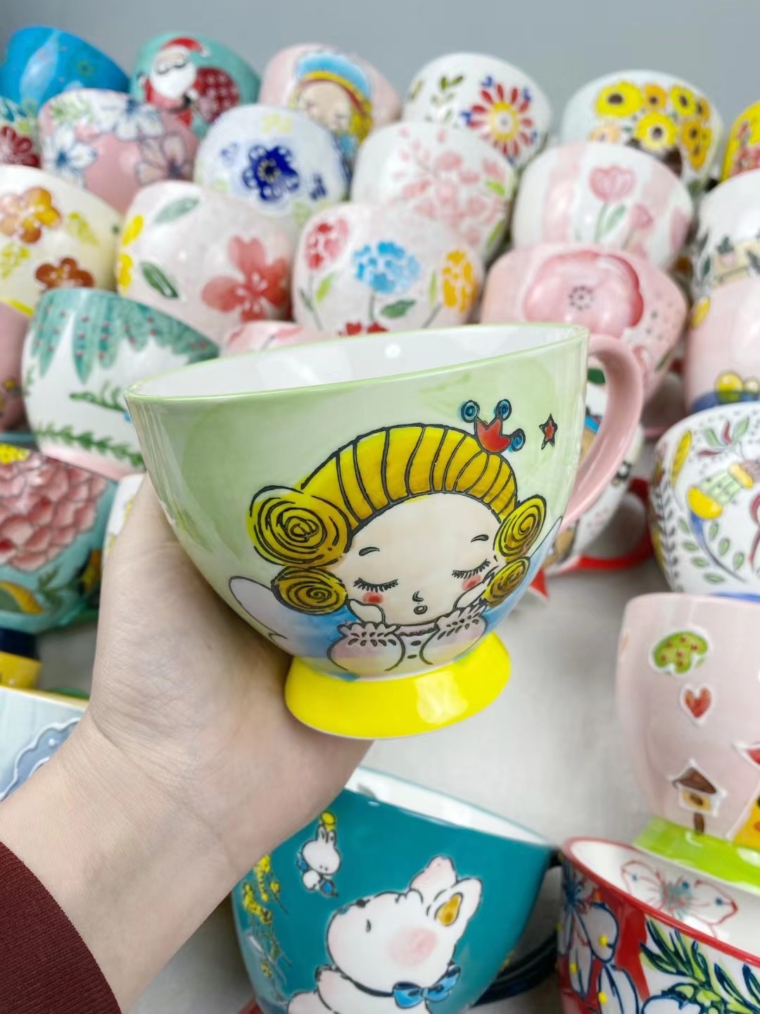 手绘早餐杯设计 陶瓷咖啡杯  精致饮品享受 温度适宜口感更佳详情图5