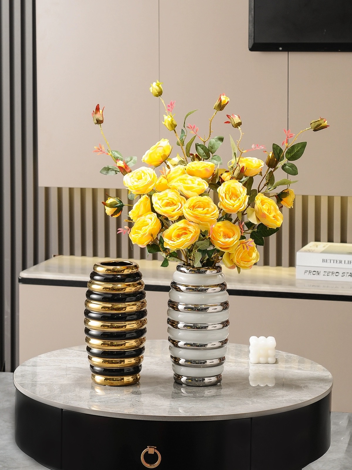 Light luxury ceramic vase ornaments, dry flower arrangements for the living room, fresh flower vases, new Chinese-style entrance hall, TV cabinets, dining table decorations Application Scenario