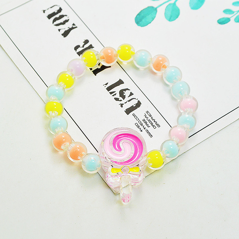 2024k j彩色多谱勒可爱果冻马卡龙色系亚克力珠子儿童串珠手链棒棒糖时尚潮流个性创意儿童项链儿