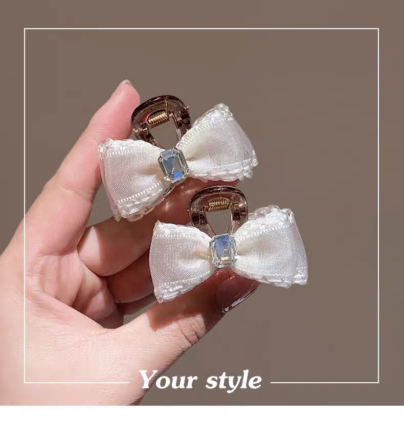 气质高级感绢纱蝴蝶结抓夹女小号2024年新款发夹侧边刘海夹发卡布公主爪发箍发光发箍女孩发箍