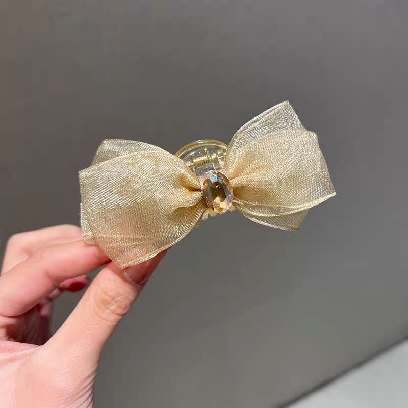 小香风双面蝴蝶结抓夹网纱水钻爪夹发夹女侧边刘海夹前额气质发卡发箍发光发箍发箍塑料透明发箍