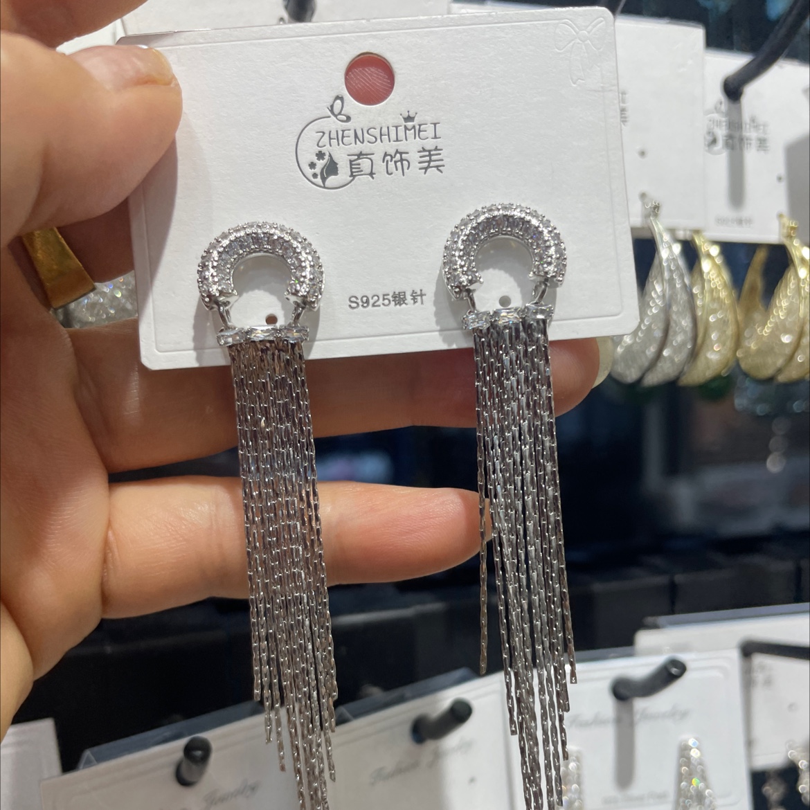 锆石镶嵌长流梳耳环耳饰明星同款耳环爆款925 针详情图3