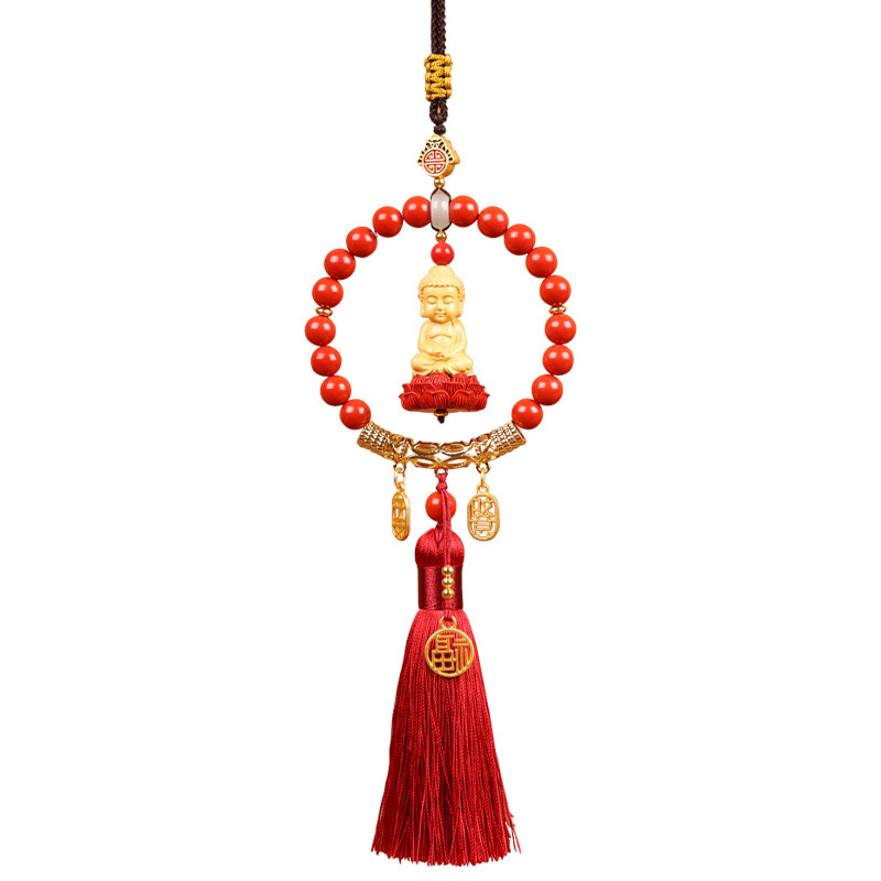 National trend Buddha Blessing Peace Cinnabar Lotus car pendant, Baby Buddha interior hanging decoration, car rearview mirror, high-end men's and women's gift cinnabar Application Scenario