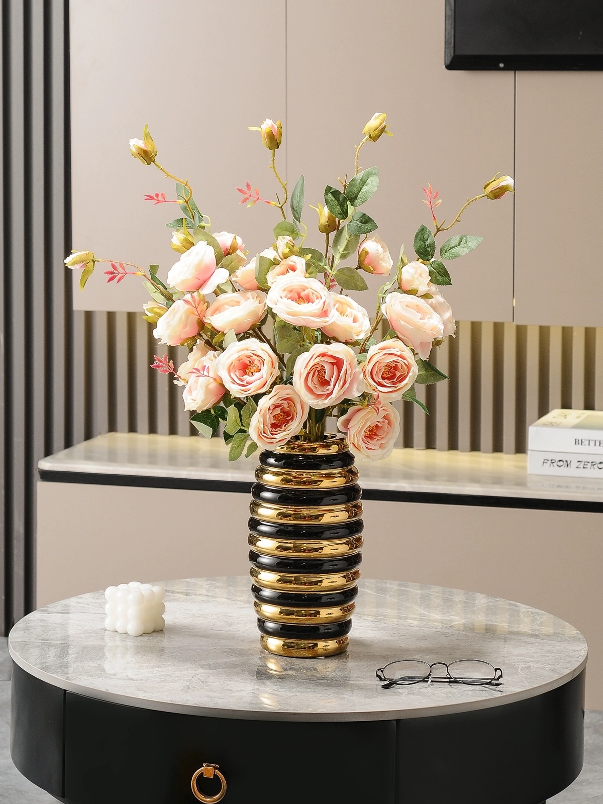 Light luxury ceramic vase ornaments, dry flower arrangements for the living room, fresh flower vases, new Chinese-style entrance hall, TV cabinets, dining table decorations Specification image