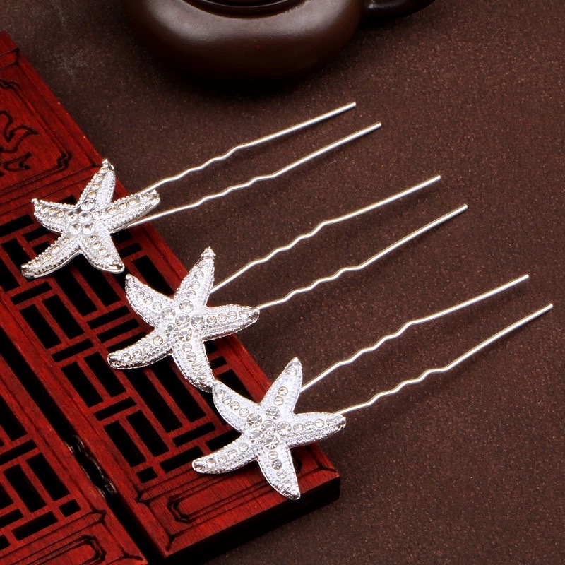 古风盘头发钗小花满天星珍珠水钻汉服头饰古装发型盘发U型夹产品图