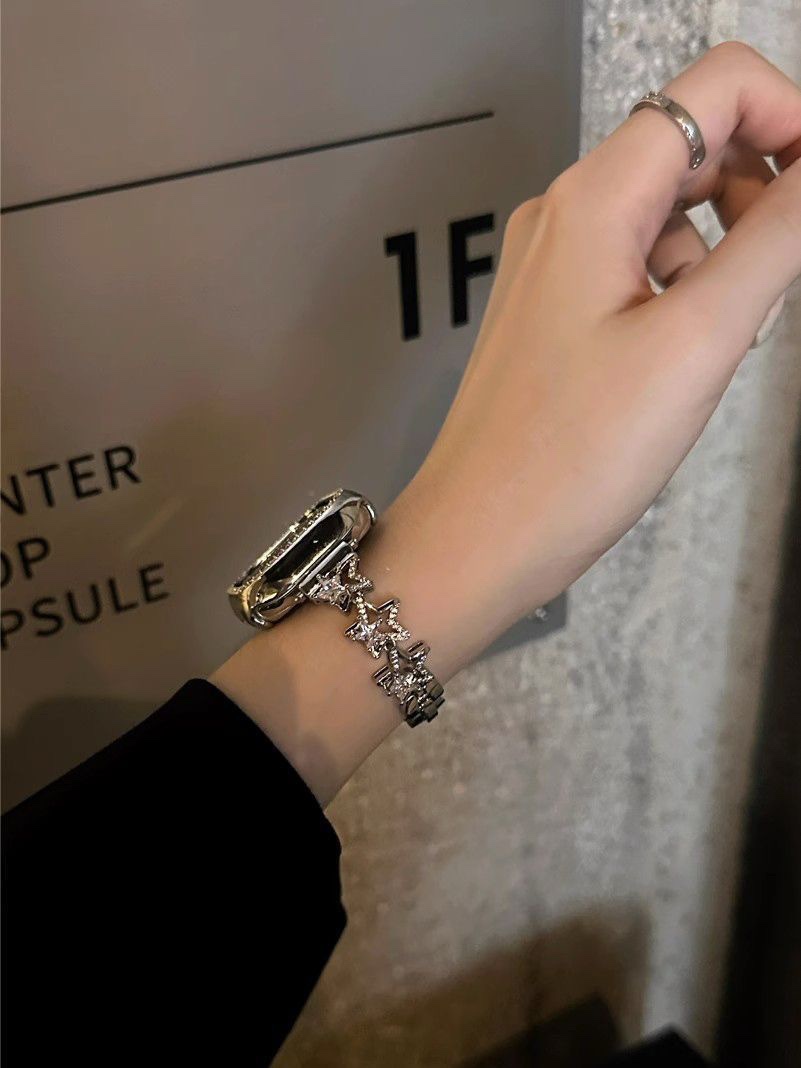 适用苹果手表iwatch9表带细款不锈钢金属星星链条applewatch8女款男女通用款手链手串详情图14