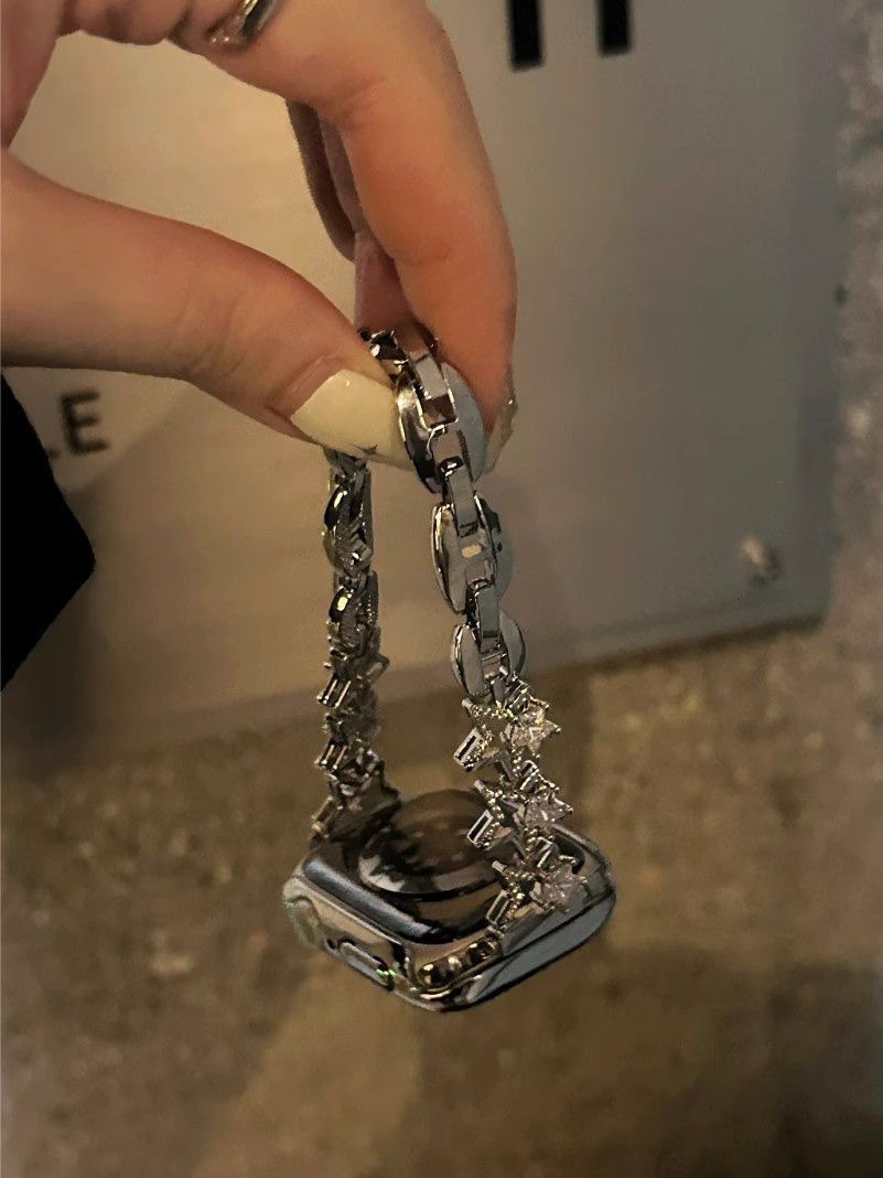 适用苹果手表iwatch9表带细款不锈钢金属星星链条applewatch8女款男女通用款手链手串详情图5