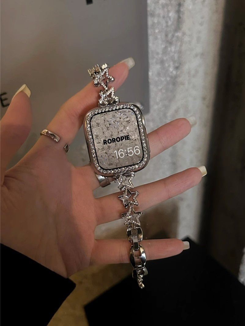 适用苹果手表iwatch9表带细款不锈钢金属星星链条applewatch8女款男女通用款手链手串详情图11