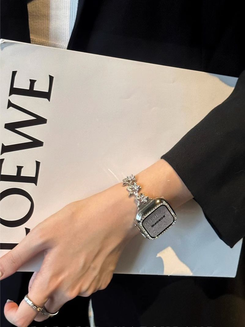 适用苹果手表iwatch9表带细款不锈钢金属星星链条applewatch8女款男女通用款手链手串详情图10