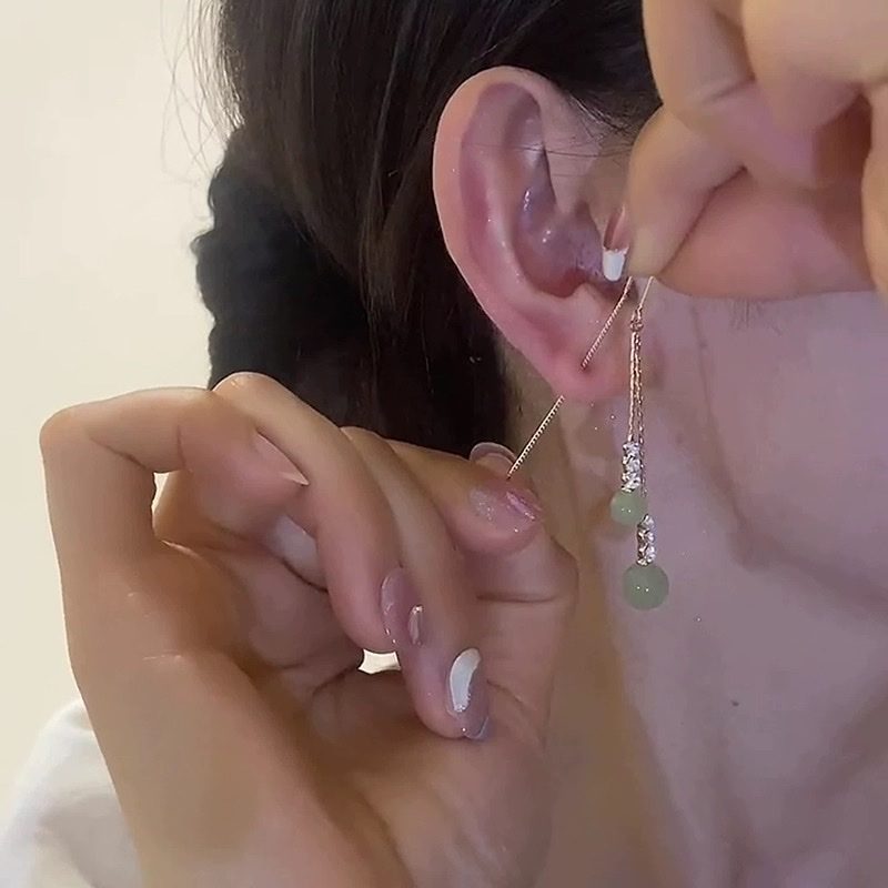 2024镶钻小清新珍珠长款流苏耳线简约小众设计感时尚百搭耳坠女详情图5