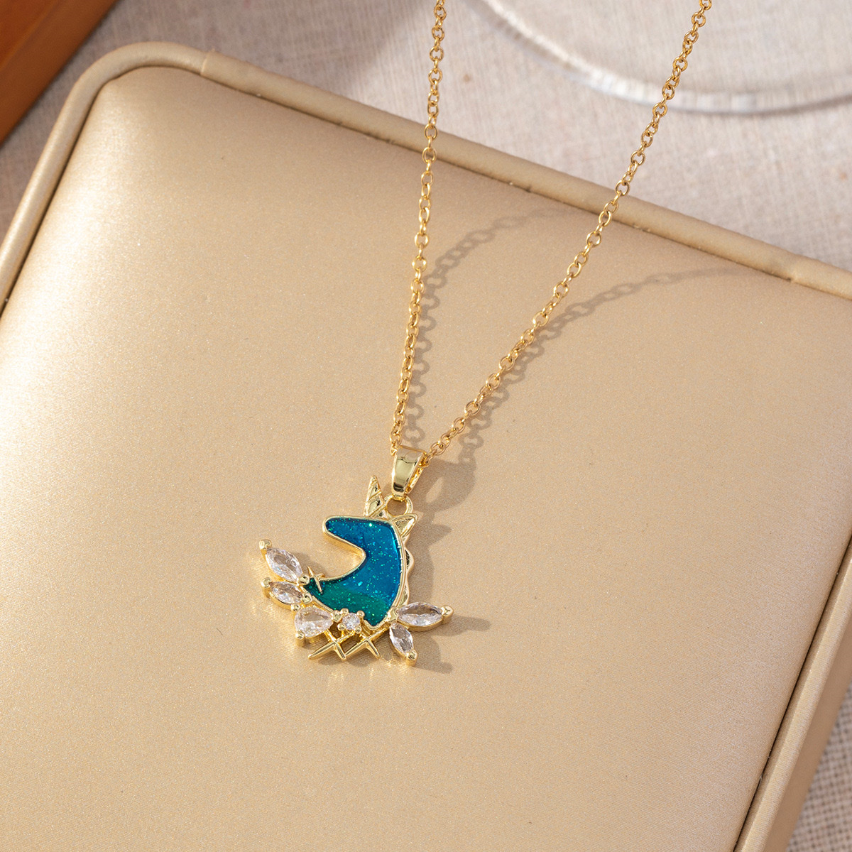 INS蓝色欧泊项链吊坠锁骨链动物坠饰麋鹿欧美跨境滴油锆石饰品女详情图2