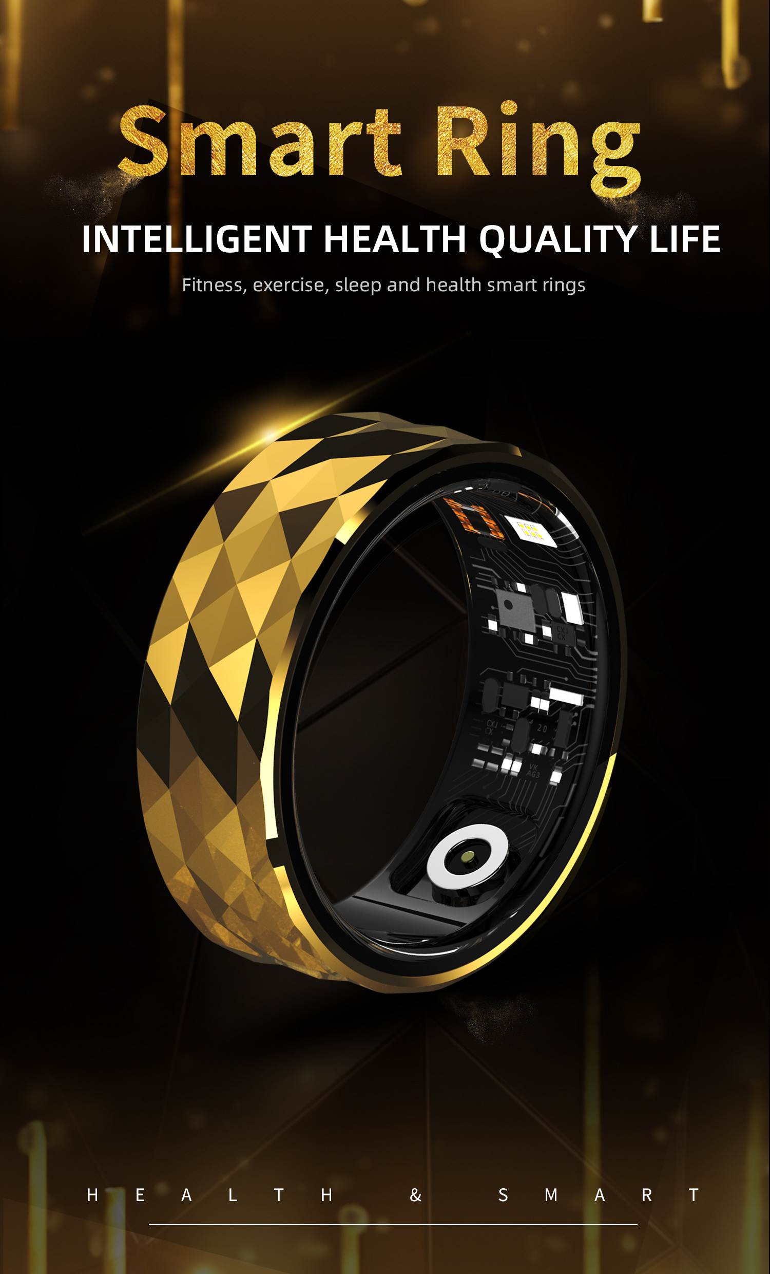 The new cross-border R12 Smart Ring is a smart ring that monitors steps, heart rate, blood pressure, blood oxygen and body temperature Item Picture