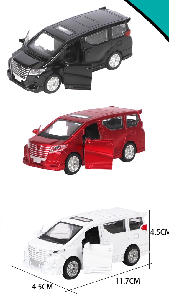 2024年新款，1:32丰田埃尔法回力合金车 车门可开，混色，按件批发白底实物图