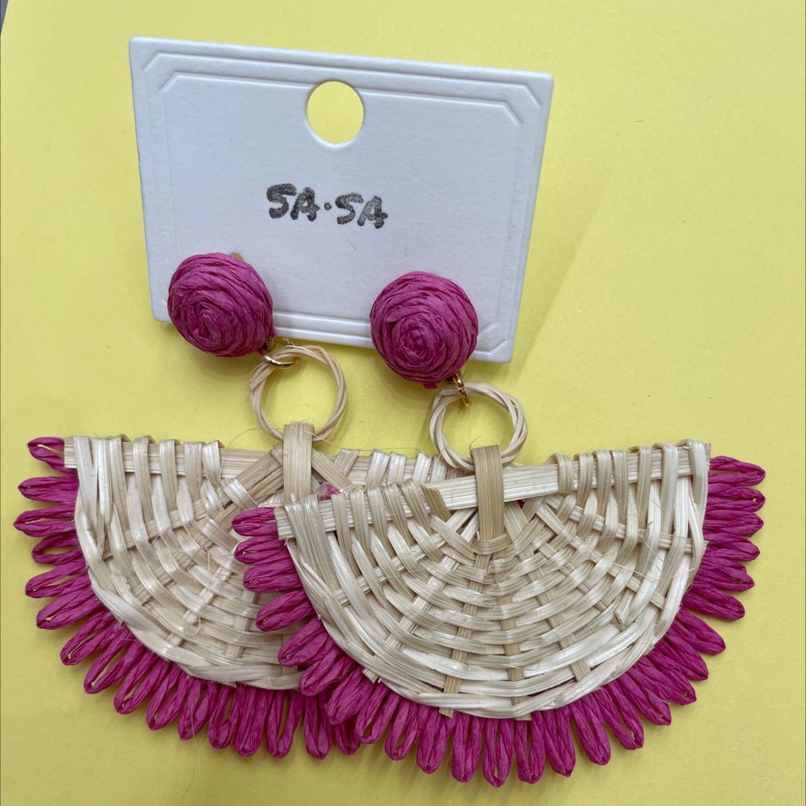 Bohemian vacation-style handcrafted rattan raffia woven color-blocking earrings wholesale earrings