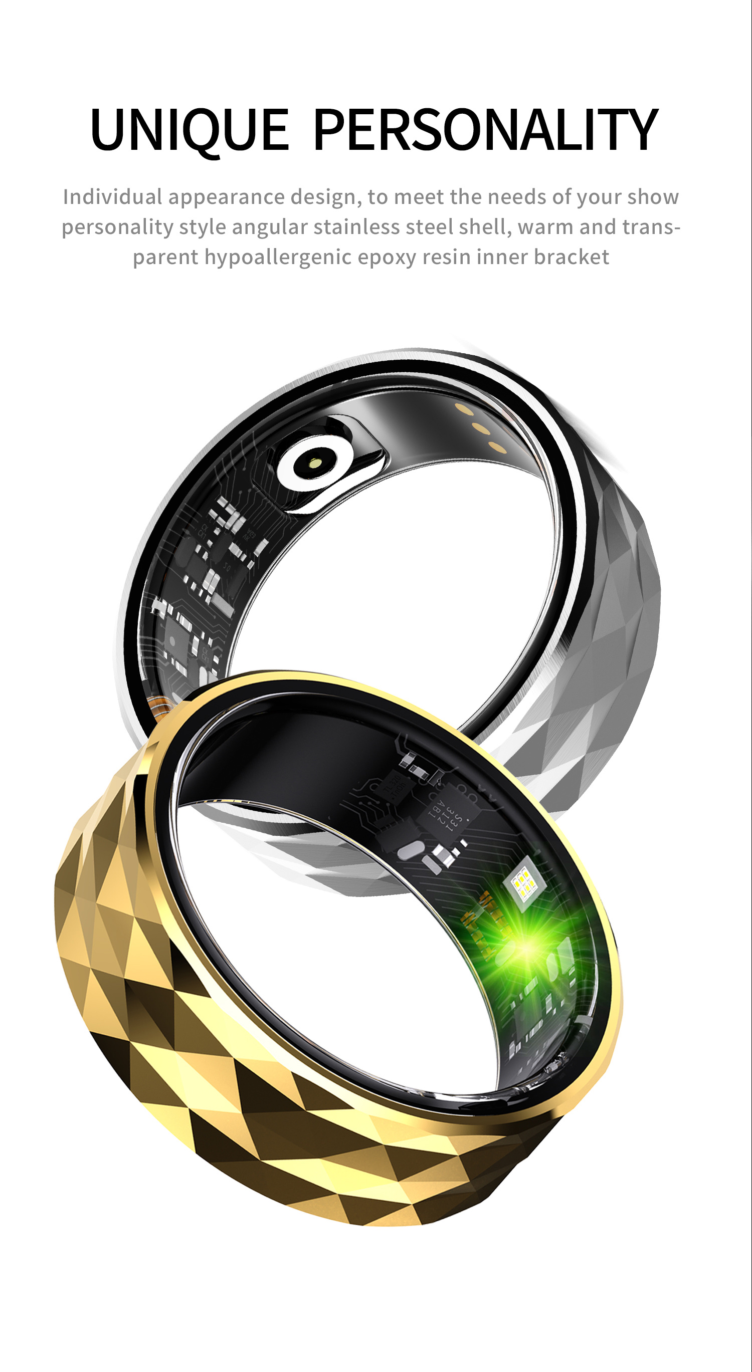 The new cross-border R12 Smart Ring is a smart ring that monitors steps, heart rate, blood pressure, blood oxygen and body temperature Application Scenario
