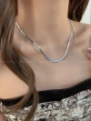New silver stainless steel double-layer collarbone chain titanium steel necklace, non-fading snake bone chain couple style, inS-style cold style women's necklace Item Picture