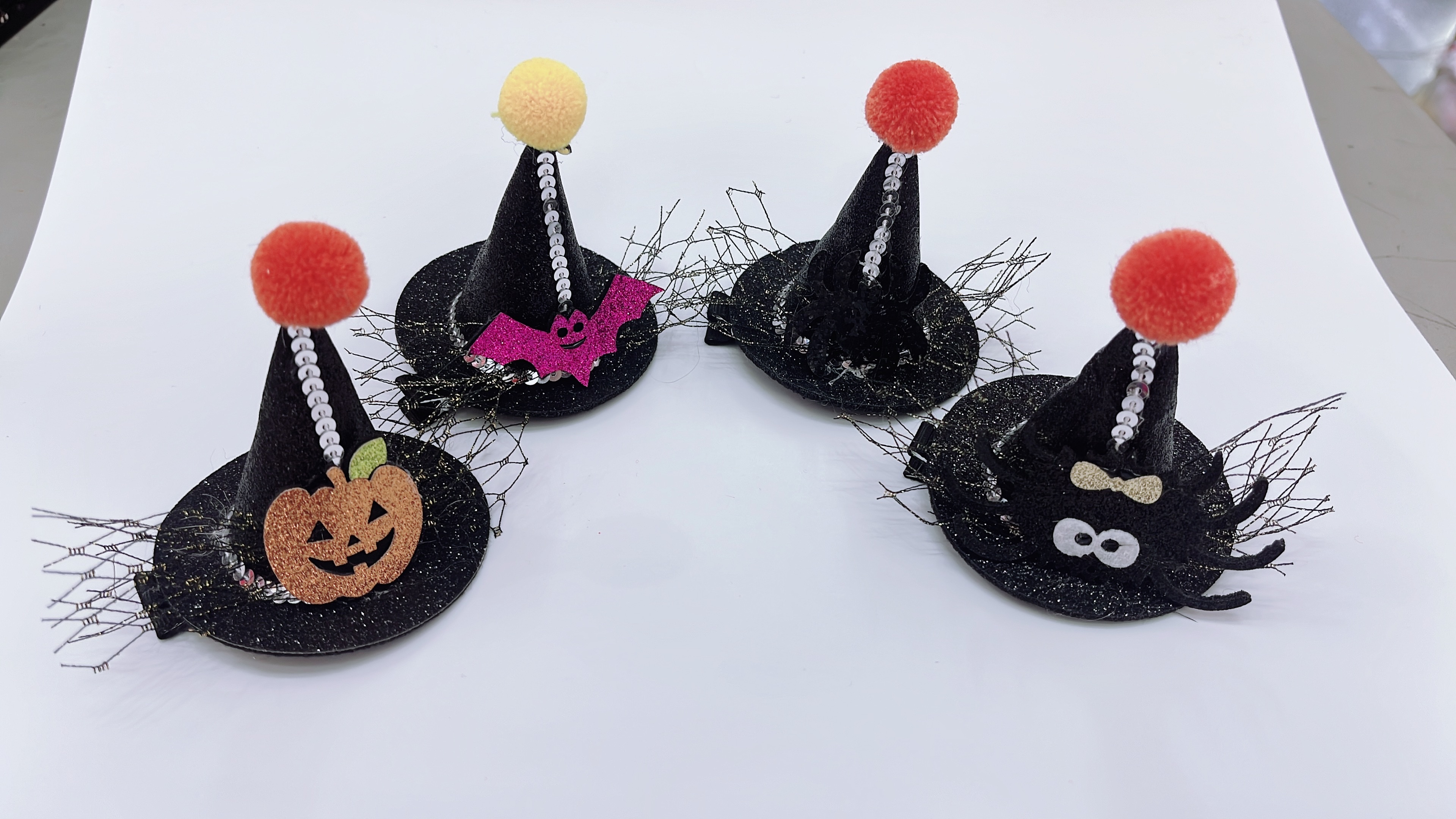 Creative accessories: Halloween wizard hat Headwear, top clip, black lace bow, children's hair accessory, flashing light, witch hat, hair clip, hair accessory, hair accessory