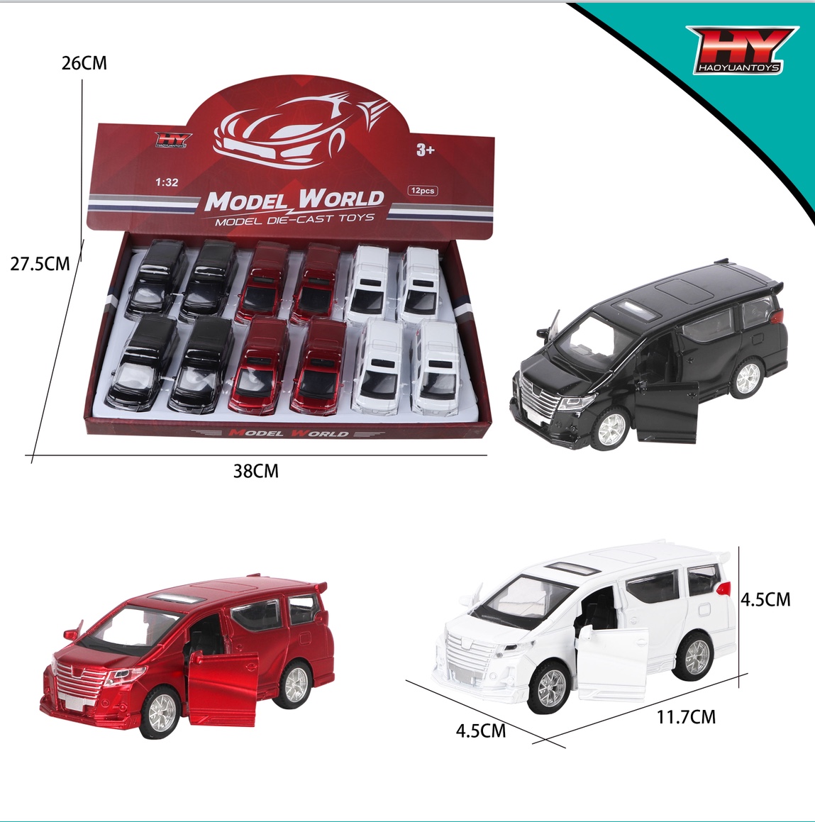 2024年新款，1:32丰田埃尔法回力合金车 车门可开，混色，按件批发