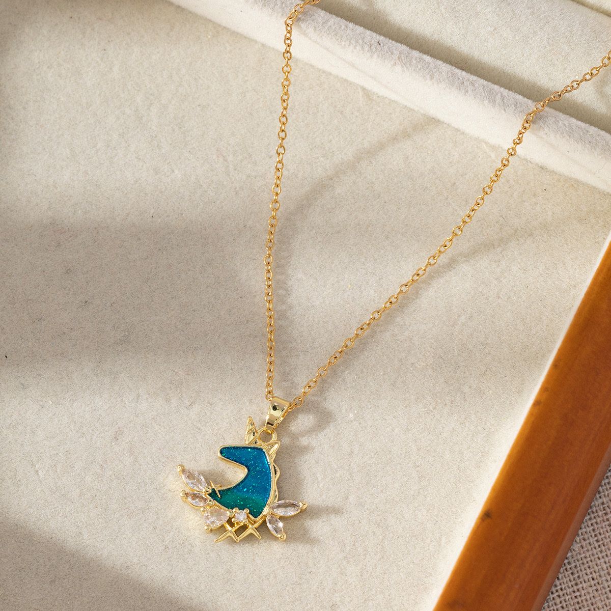 INS蓝色欧泊项链吊坠锁骨链动物坠饰麋鹿欧美跨境滴油锆石饰品女详情图4