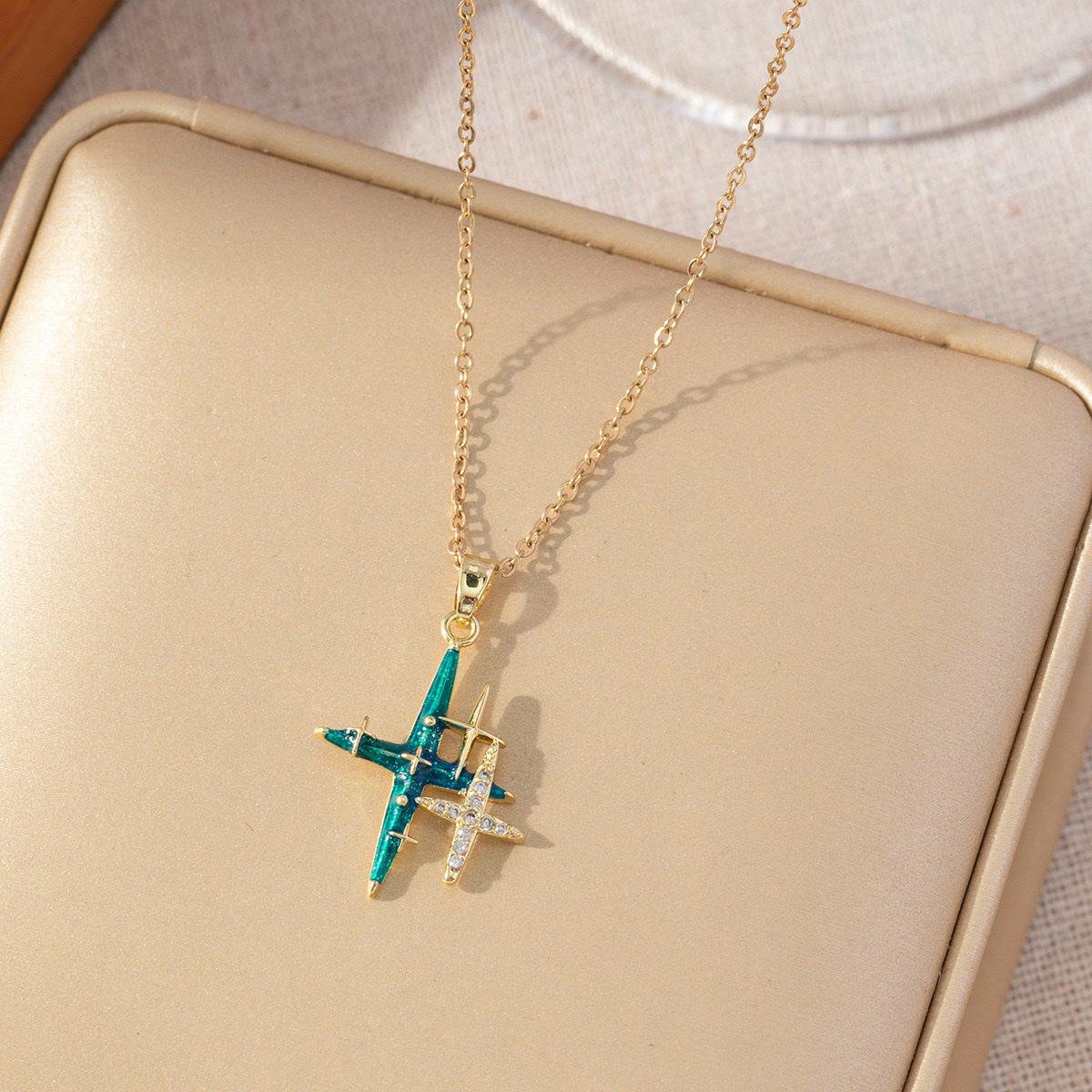 European and American cross-border micro-inlaid planet pendant necklace, copper inlaid zircon collarbone chain, fashionable INS simple necklace details Picture